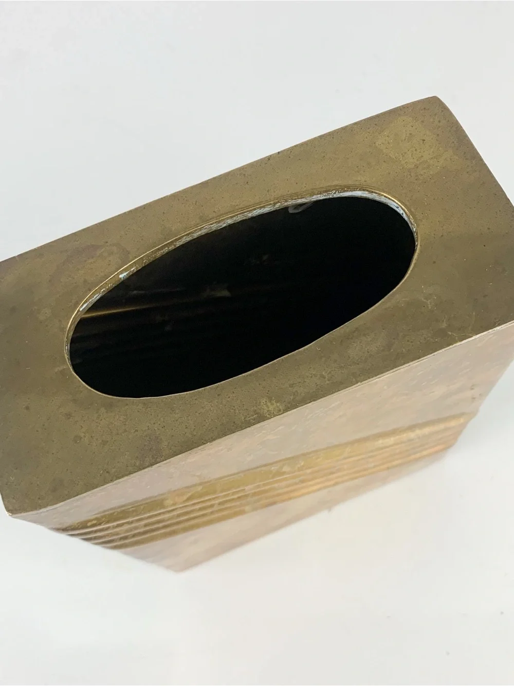 Vintage 80s Art Deco Revival Brass Rectangular Vase Napkin Tissue Holder Retro